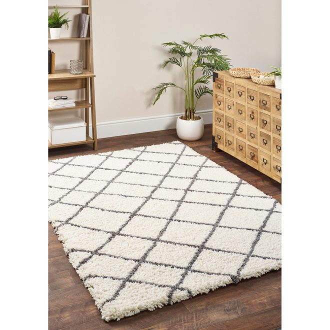 Artisan Diamond White/Grey Shagpile Rugs UK Mainland Free Shipping