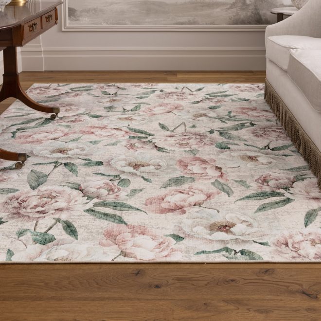 Eco-Washable | Peonies Oyster Pink Eco-Washable Rugs UK Mainland Free Shipping