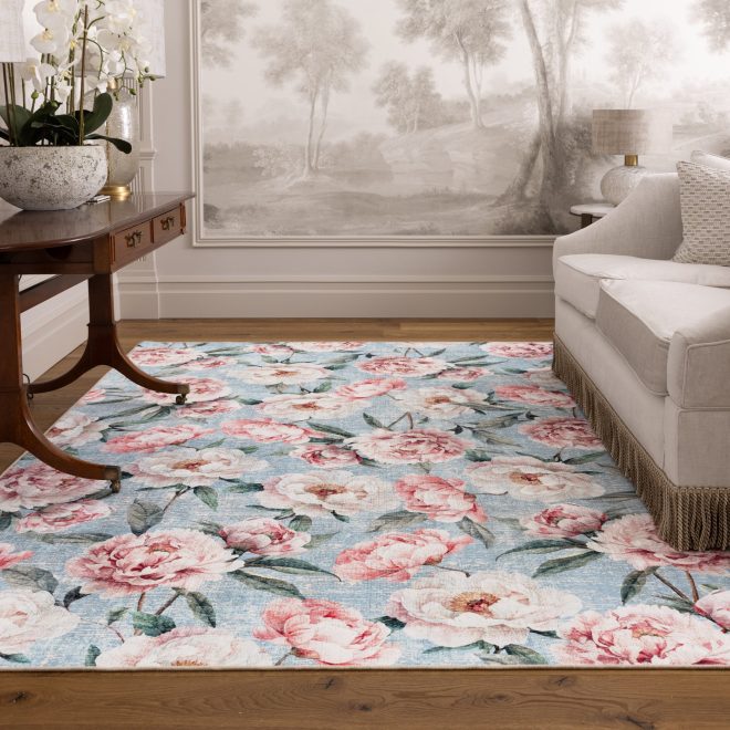 Eco-Washable | Peonies Blue Eco-Washable Rugs UK Mainland Free Shipping