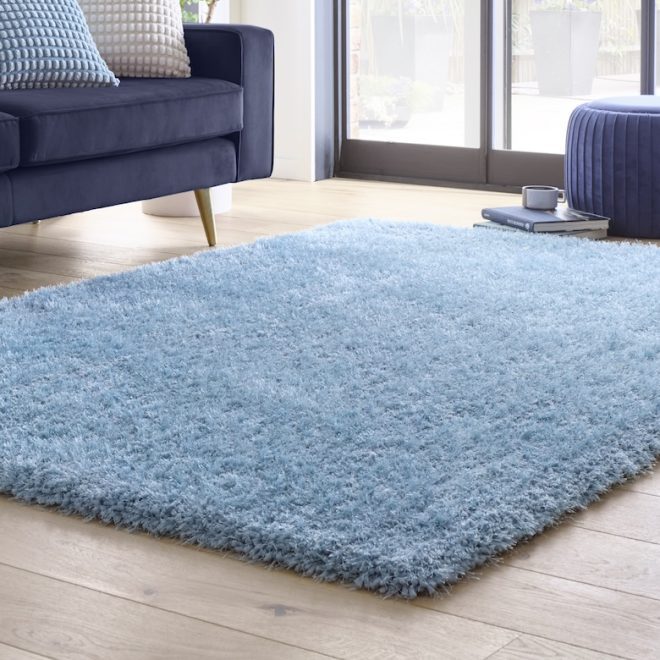 Chicago Duck Egg Blue Shagpile Rugs UK Mainland Free Shipping