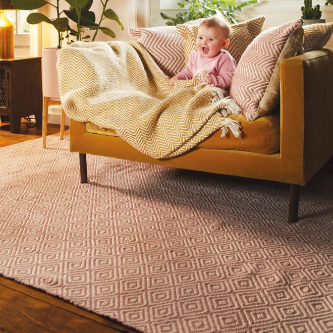 Diamond | Coral Pink Eco-Washable Rugs UK Mainland Free Shipping