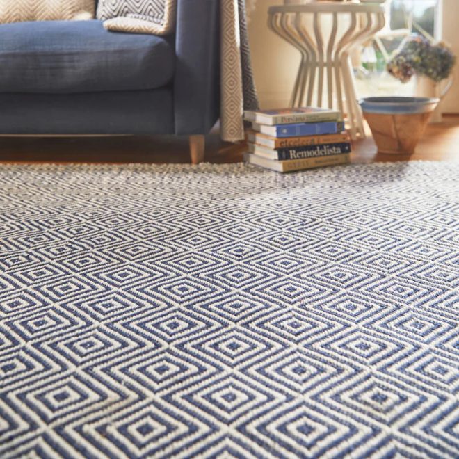 Diamond | Navy Eco-Washable Rugs UK Mainland Free Shipping