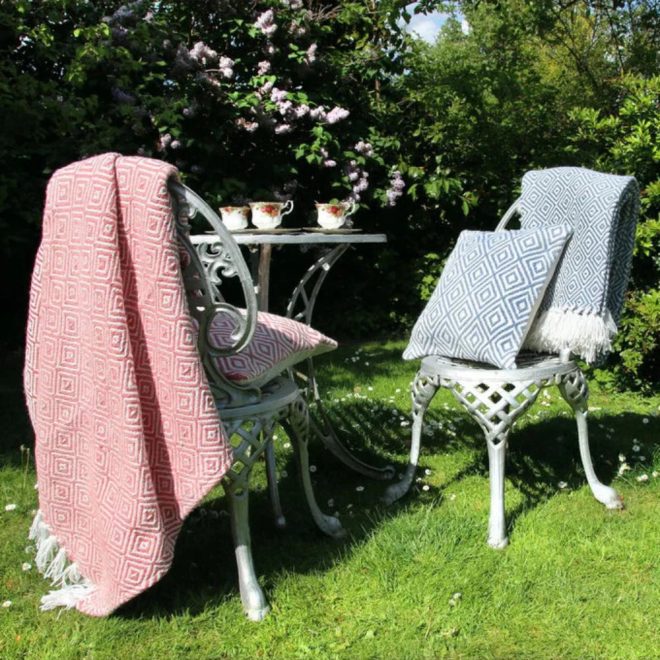 Diamond Throw Denim Blue Throws and Blankets UK Mainland Free Shipping