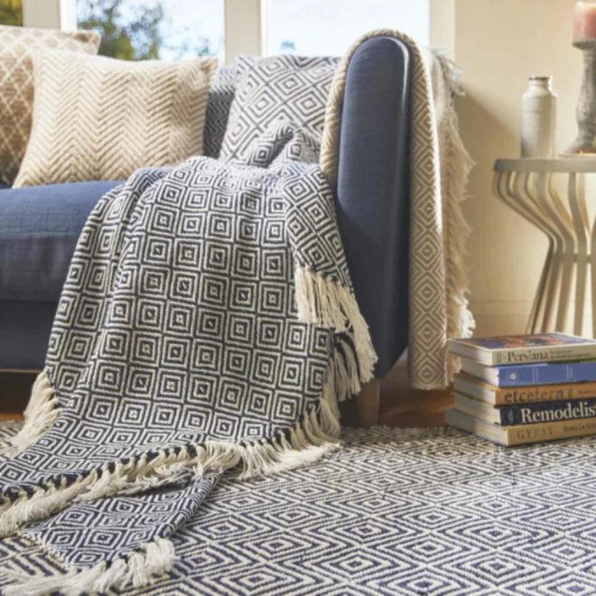 Diamond Throw Navy Throws and Blankets UK Mainland Free Shipping