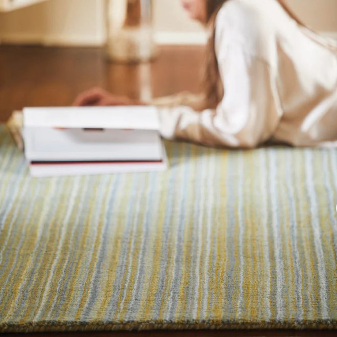 Fine Stripes Ochre Wool Rugs UK Mainland Free Shipping
