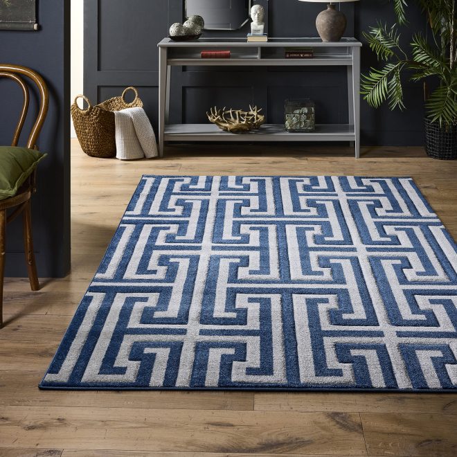 Greek Key Navy/Grey Contemporary Rugs UK Mainland Free Shipping