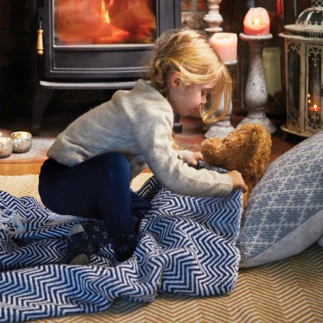 Herringbone Throw Navy Throws and Blankets UK Mainland Free Shipping
