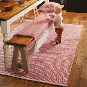 Herringbone | Coral Pink Eco-Washable Rugs UK Mainland Free Shipping