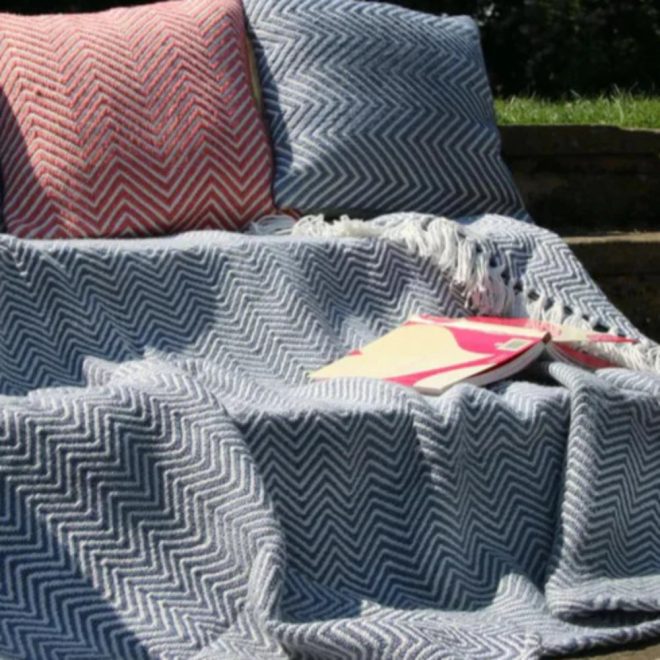 Herringbone | Denim Blue Throws and Blankets UK Mainland Free Shipping