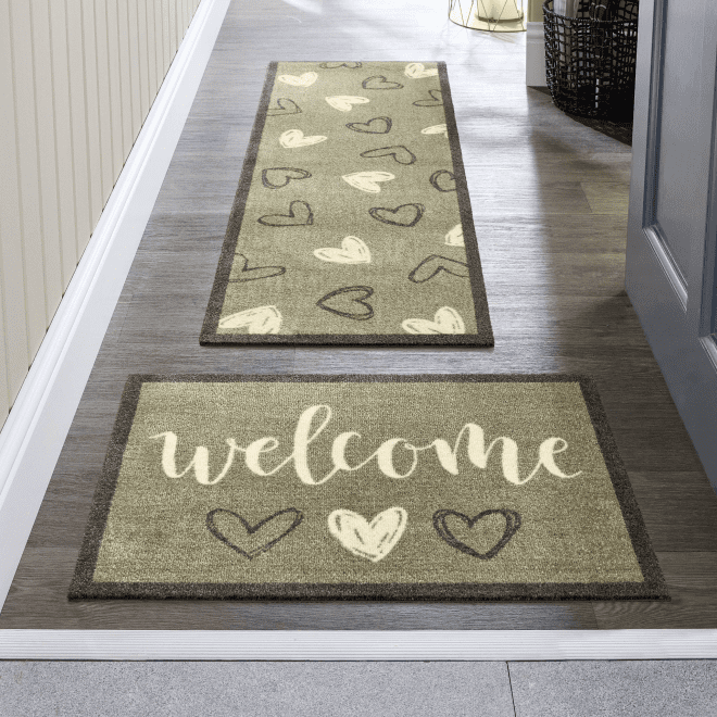 Welcome Hearts | Sage Green Mats and Runners UK Mainland Free Shipping