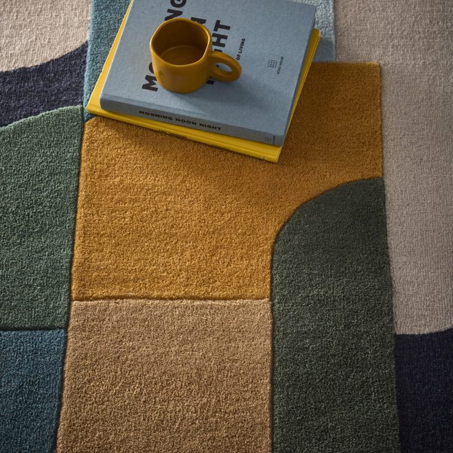 Retro Deco Blue Contemporary Rugs UK Mainland Free Shipping