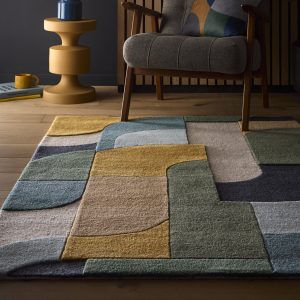Retro Deco Blue Contemporary Rugs UK Mainland Free Shipping