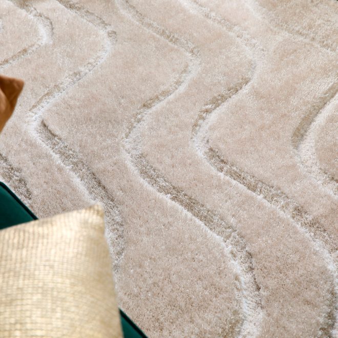 Soft Carved Wave Cream Shagpile Rugs UK Mainland Free Shipping