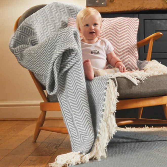 Herringbone | Sky Grey Throws and Blankets UK Mainland Free Shipping