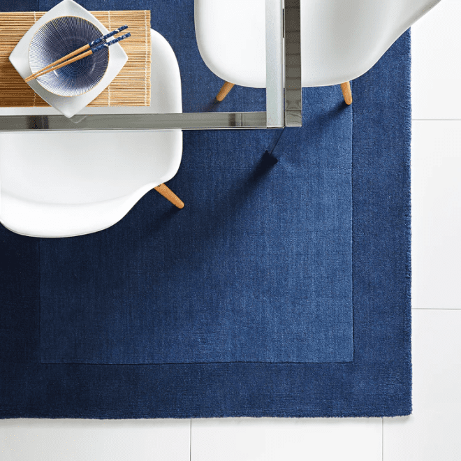 Borders Navy Wool Rugs UK Mainland Free Shipping
